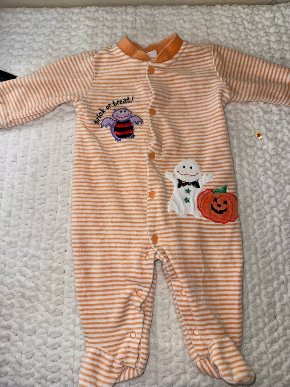 Orange Striped Halloween Baby One-Piece - Cute Ghost & Pumpkin